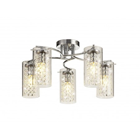 Sion Semi Ceiling Light, 5 x E14, Polished Chrome/Crystal/Glass DELight - 1