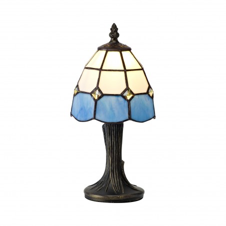 Pandora Tiffany Table Lamp, 1 x E14, White/Blue/Clear Crystal Shade DELight - 1