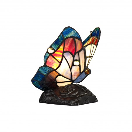 Jayde Tiffany Butterfly Table Lamp, 1 x E14, Black Base With Blue/Brown Glass With Clear Crystal DELight - 1