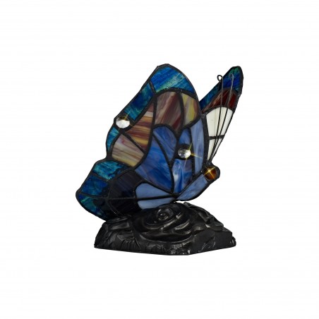 Jayde Tiffany Butterfly Table Lamp, 1 x E14, Black Base With Blue/Brown Glass With Clear Crystal DELight - 3