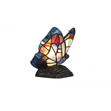 Jayde Tiffany Butterfly Table Lamp, 1 x E14, Black Base With Blue/Brown Glass With Clear Crystal DELight - 4