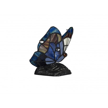 Jayde Tiffany Butterfly Table Lamp, 1 x E14, Black Base With Blue/Brown Glass With Clear Crystal DELight - 5