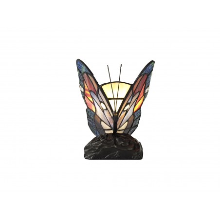 Jayde Tiffany Butterfly Table Lamp, 1 x E14, Black Base With Blue/Brown Glass With Clear Crystal DELight - 6