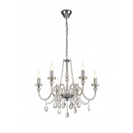 Dia Chandelier Pendant, 6 Light E14, Polished Chrome/Clear Glass/Crystal, (ITEM REQUIRES CONSTRUCTION/CONNECTION) DELight - 1