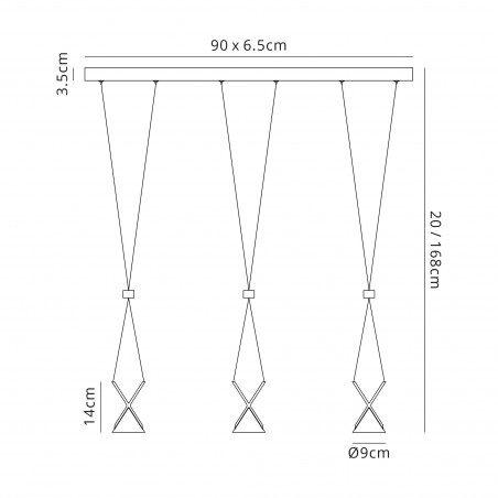 Link Bar Linear Pendant 3 Light, 3 x 3W LED, 3000K, 350lm, Sand Black/Grey, 3yrs Warranty DELight - 2