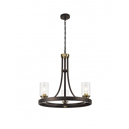 Vulcan Pendant 3 Light E27, Brown Oxide/Bronze With Clear Glass Shades DELight - 1