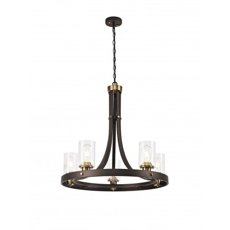 Vulcan Pendant 5 Light E27, Brown Oxide/Bronze With Clear Glass Shades DELight - 1
