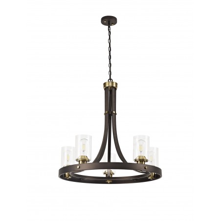 Vulcan Pendant 5 Light E27, Brown Oxide/Bronze With Clear Glass Shades DELight - 3