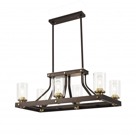 Vulcan Linear Pendant 6 Light E27, Brown Oxide/Bronze With Clear Glass Shades DELight - 5