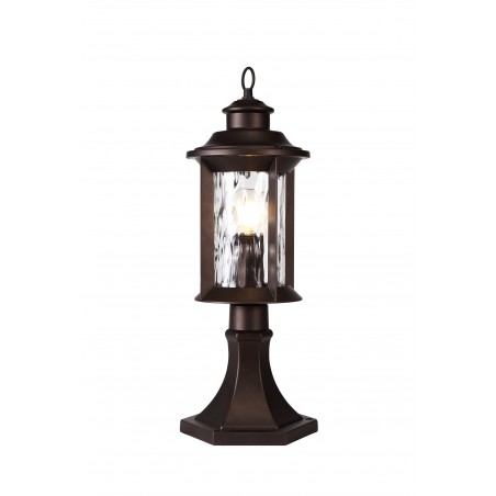 Aidos Pedestal Lamp, 1 x E27, Antique Bronze/Clear Ripple Glass, IP54, 2yrs Warranty DELight - 1