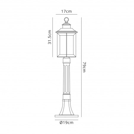 Aidos Post Lamp, 1 x E27, Antique Bronze/Clear Ripple Glass, IP54, 2yrs Warranty DELight - 2