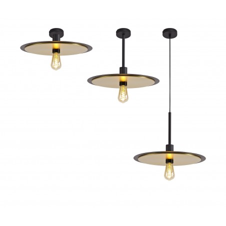Deva Single 3 In1 Ceiling Flush, Semi-Fush & Pendant Light, 1 Light Adjustable E27, Black/Gold DELight - 1