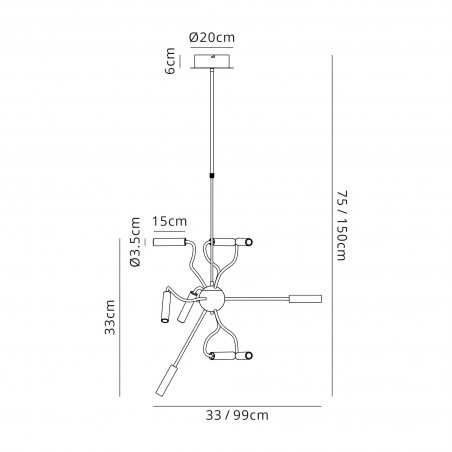 Stella Sputnik Pendant, 9 Light Adjustable Arms, 9 x 4W LED Dimmable, 3000K, 2250lm, Black/Aluminium, 3yrs Warranty DELight - 2