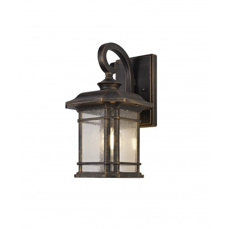 Norma Small Wall Lamp, 1 x E27, Brushed Black Gold/Seeded Glass, IP54, 2yrs Warranty DELight - 1
