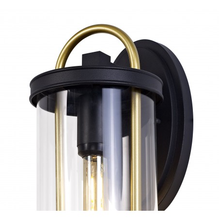 Abas Large Wall Lamp, 1 x E27, Black & Gold/Clear Glass, IP54, 2yrs Warranty DELight - 4