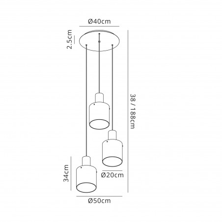 Nebulla Round Pendant, 3 Light Adjustable E27, Black/Smoke Fade Glass DELight - 2
