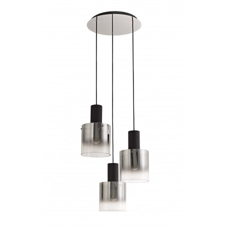Nebulla Round Pendant, 3 Light Adjustable E27, Black/Smoke Fade Glass DELight - 4