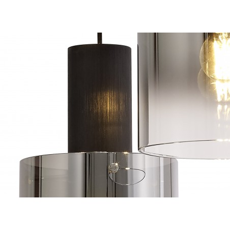 Nebulla Round Pendant, 3 Light Adjustable E27, Black/Smoke Fade Glass DELight - 8