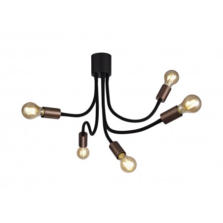 Midas Flexible Ceiling 5 Light E27, Satin Black/Brushed Copper DELight - 1