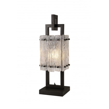 Aster Table Lamp, 1 Light E27, Matt Black/Crystal Sand Glass DELight - 1