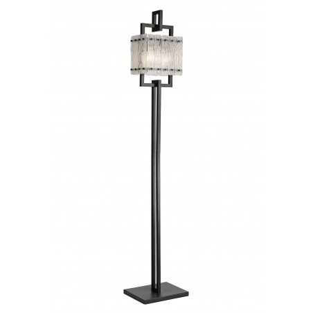 Aster Floor Lamp, 2 Light E27, Matt Black/Crystal Sand Glass DELight - 1