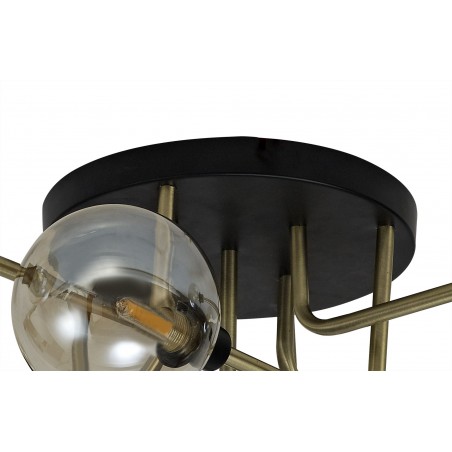 Gala Flush Ceiling, 9 Light G9, Matt Black/Antique Brass/Cognac Glass DELight - 5