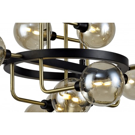 Gala Fixed Pendant, 12 Light G9, Matt Black/Antique Brass/Cognac Glass DELight - 9