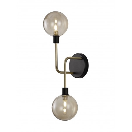 Gala Wall Lamp, 2 Light G9, Matt Black/Antique Brass/Cognac Glass DELight - 1