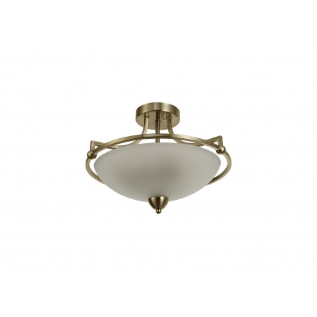Saman Semi-Flush Ceiling, 3 Light E27, Antique Brass/Frosted Glass DELight - 3