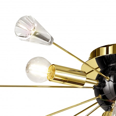 Namid Ceiling Sputnik, 6 Light E14, Brushed Gold & Gloss Black/Crystal DELight - 7