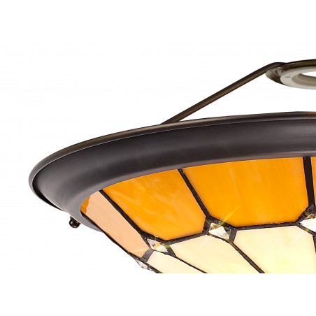 Dorado 1 Light Pendant E27 With 35cm Tiffany Shade, Cazure/Beige/Clear Crystal Centre/Aged Antique Brass Trim/Black DELight - 15