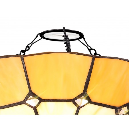 Dorado 1 Light Pendant E27 With 35cm Tiffany Shade, Cazure/Beige/Clear Crystal Centre/Aged Antique Brass Trim/Black DELight - 19