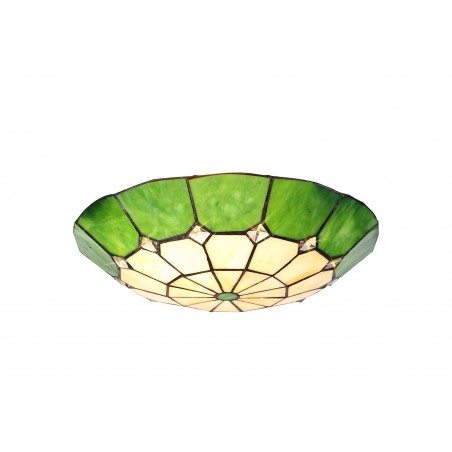 Dorado 1 Light Pendant E27 With 35cm Tiffany Shade, Cazure/Green/Clear Crystal Centre/Aged Antique Brass Trim/Black DELight - 13
