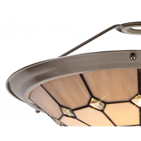 Dorado 1 Light Pendant E27 With 35cm Tiffany Shade, Cazure/Grey/Crystal Centre/Satin Nickel Brass Trim/Satin Nickel DELight - 7