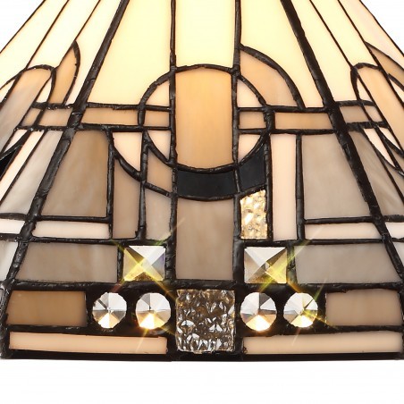 Larissa 1 Light Octagonal Table Lamp E27 With 30cm Tiffany Shade, White/Grey/Black/Clear Crystal/Aged Antique Brass DELight - 5