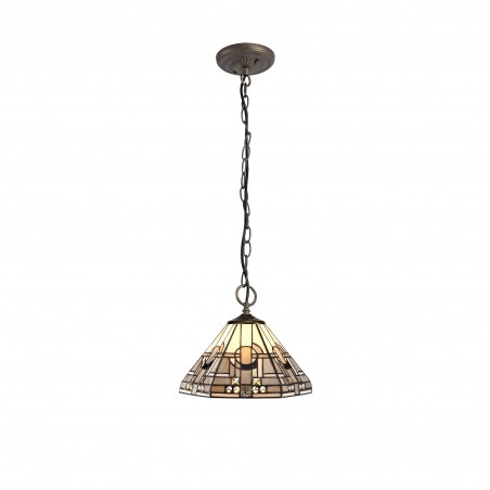 Larissa 3 Light Downlighter Pendant E27 With 30cm Tiffany Shade, White/Grey/Black/Clear Crystal/Aged Antique Brass DELight - 1