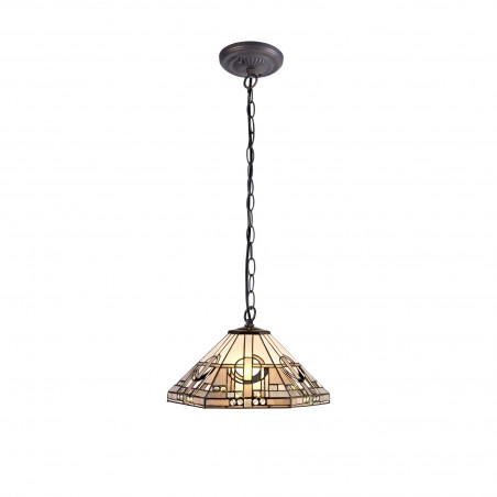 Larissa 1 Light Downlighter Pendant E27 With 40cm Tiffany Shade, White/Grey/Black/Clear Crystal/Aged Antique Brass DELight - 1