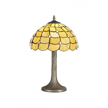 Bode 1 Light Tree Like Table Lamp E27 With 30cm Tiffany Shade, Beige/Clear Crystal/Aged Antique Brass DELight - 1