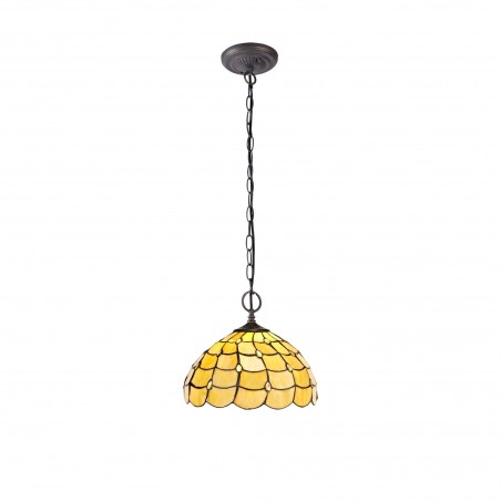 Bode 2 Light Downlighter Pendant E27 With 30cm Tiffany Shade, Beige/Clear Crystal/Aged Antique Brass DELight - 1