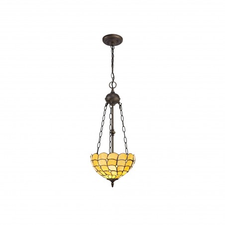 Bode 2 Light Uplighter Pendant E27 With 30cm Tiffany Shade, Beige/Clear Crystal/Aged Antique Brass DELight - 1