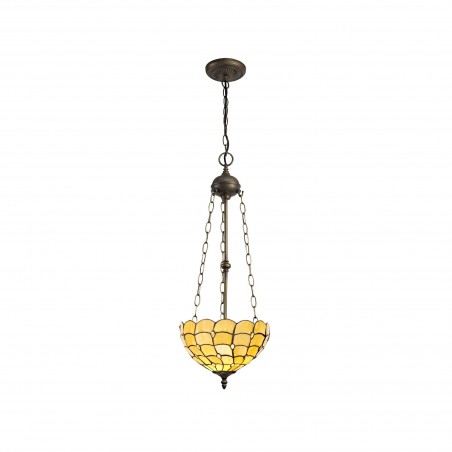 Bode 3 Light Uplighter Pendant E27 With 30cm Tiffany Shade, Beige/Clear Crystal/Aged Antique Brass DELight - 1