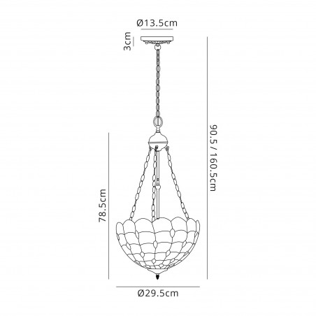 Bode 3 Light Uplighter Pendant E27 With 30cm Tiffany Shade, Beige/Clear Crystal/Aged Antique Brass DELight - 2