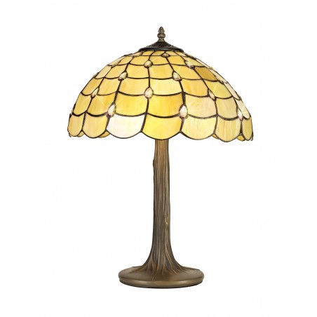 Bode 2 Light Tree Like Table Lamp E27 With 40cm Tiffany Shade, Beige/Clear Crystal/Aged Antique Brass DELight - 1