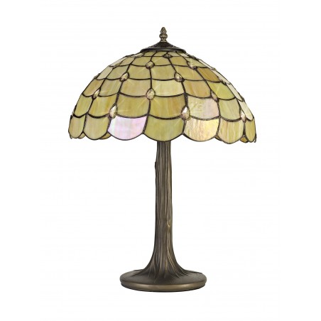 Bode 2 Light Tree Like Table Lamp E27 With 40cm Tiffany Shade, Beige/Clear Crystal/Aged Antique Brass DELight - 3