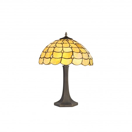 Bode 2 Light Octagonal Table Lamp E27 With 40cm Tiffany Shade, Beige/Clear Crystal/Aged Antique Brass DELight - 1