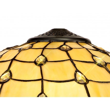 Bode 2 Light Octagonal Table Lamp E27 With 40cm Tiffany Shade, Beige/Clear Crystal/Aged Antique Brass DELight - 3