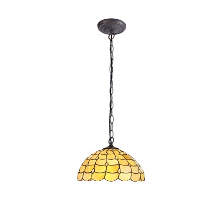 Bode 1 Light Downlighter Pendant E27 With 40cm Tiffany Shade, Beige/Clear Crystal/Aged Antique Brass DELight - 1