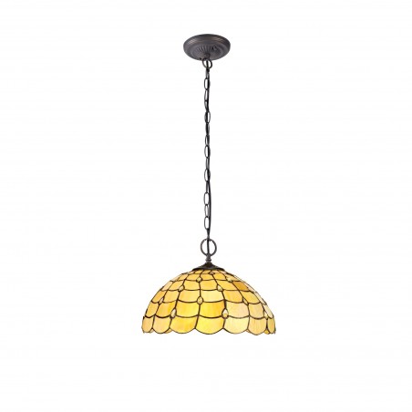 Bode 2 Light Downlighter Pendant E27 With 40cm Tiffany Shade, Beige/Clear Crystal/Aged Antique Brass DELight - 1
