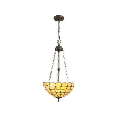 Bode 3 Light Uplighter Pendant E27 With 40cm Tiffany Shade, Beige/Clear Crystal/Aged Antique Brass DELight - 1
