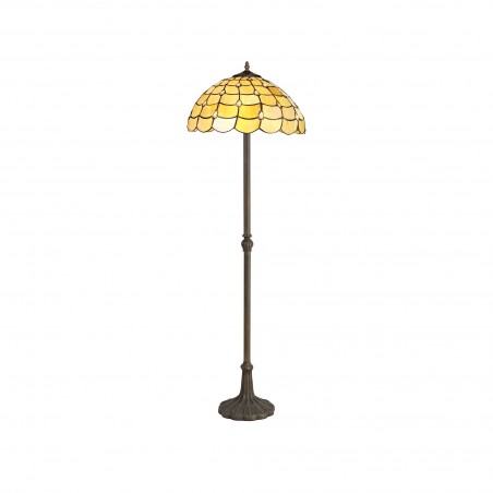 Bode 2 Light Leaf Design Floor Lamp E27 With 40cm Tiffany Shade, Beige/Clear Crystal/Aged Antique Brass DELight - 1